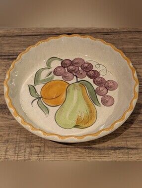 Vintage Los Angeles Potteries Pie Plate From The 1970's With Hand Painted Design